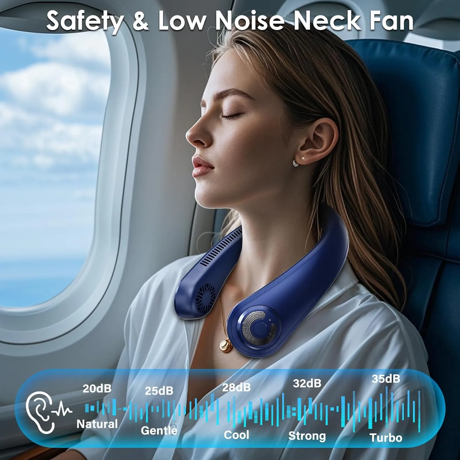 Neck Fan - Portable Personal Cooling Bladeless Around the Neck Fans that Blow Cold Air Rechargeable with 5 Speeds, Neck Support for Hot Flashes, Disneyland, Travel, Cooler Gift for Women Men