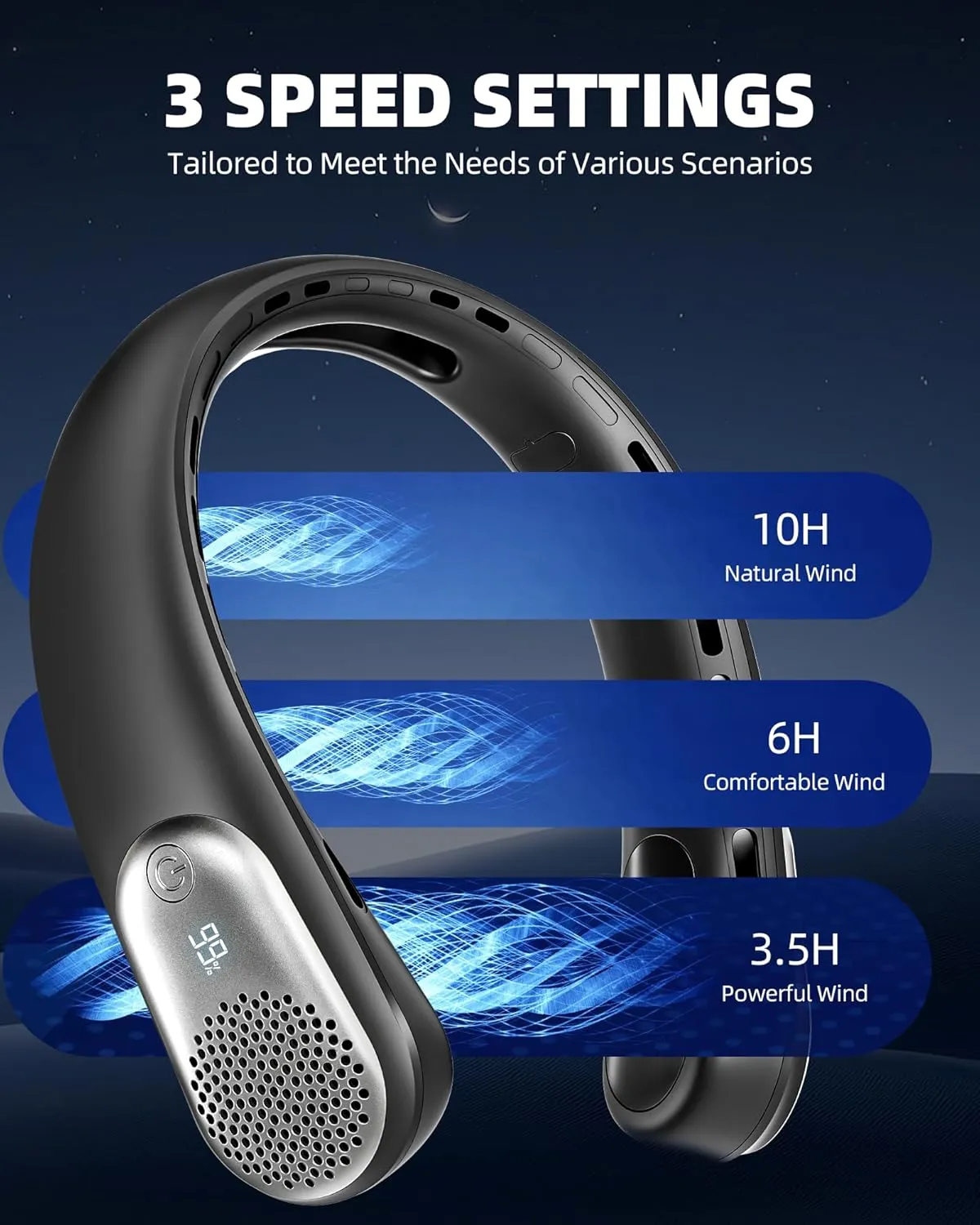 Neck Fan, Portable Personal Fan around Neck, 4000 mAh Battery Operated with LED Display, 3 Wind Speed, Fast Cooling, Ultra Quiet, USB Rechargeable Fan Men Women Outdoor Indoor