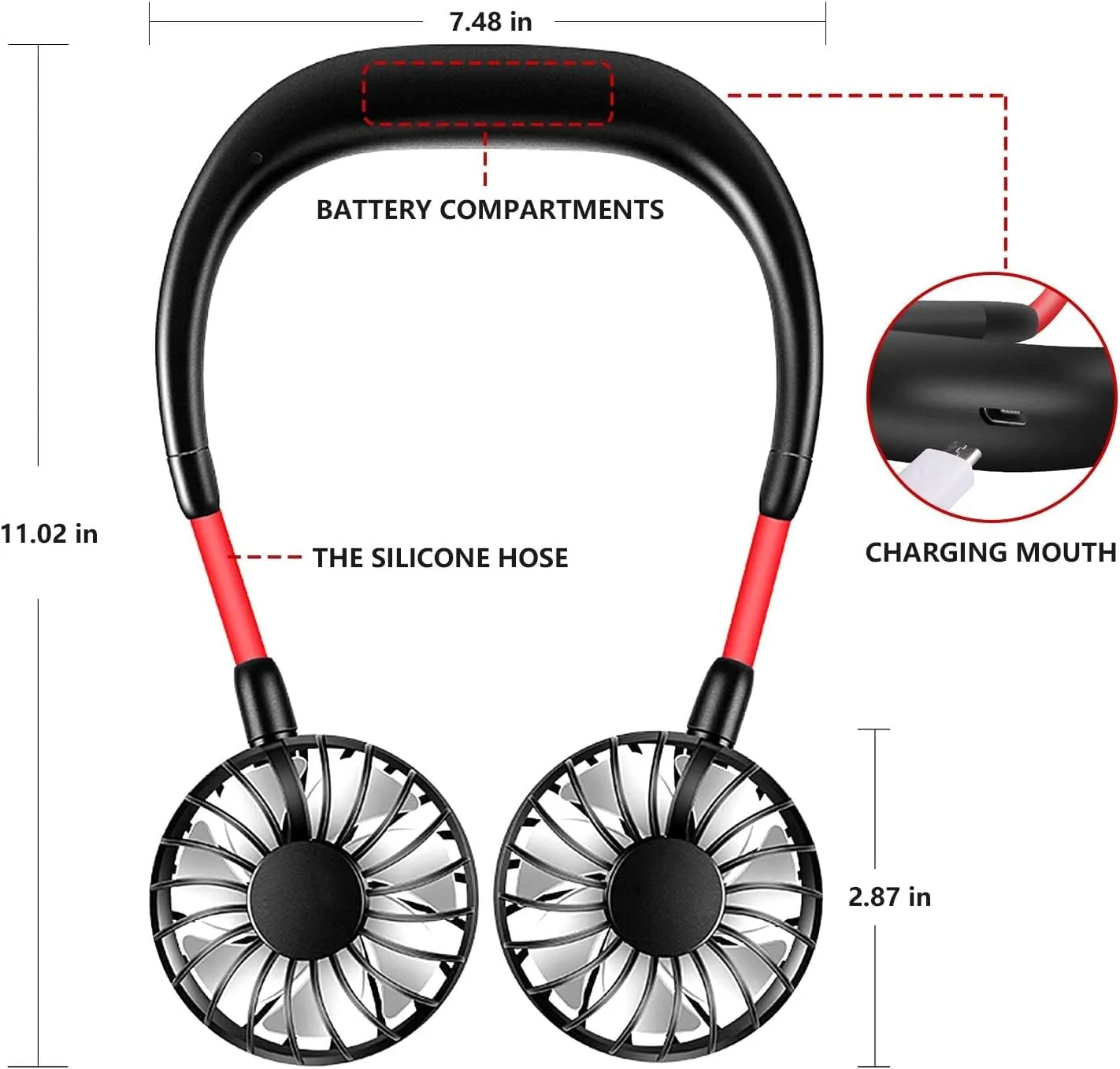 Neck Fan Portable Rechargeable: Personal Fans For Your Neck Wearable Cooling Fan Neck Air Conditioner With 360 Degree Rotation 2000mah For Travel Sports Walking - Outdoor Working