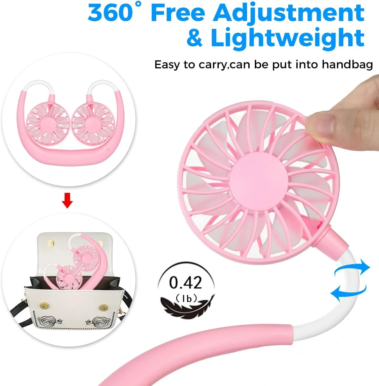 Neck Fan Portable Rechargeable: Personal Fans For Your Neck Wearable Cooling Fan Neck Air Conditioner With 360 Degree Rotation 2000mah For Travel Sports Walking - Outdoor Working