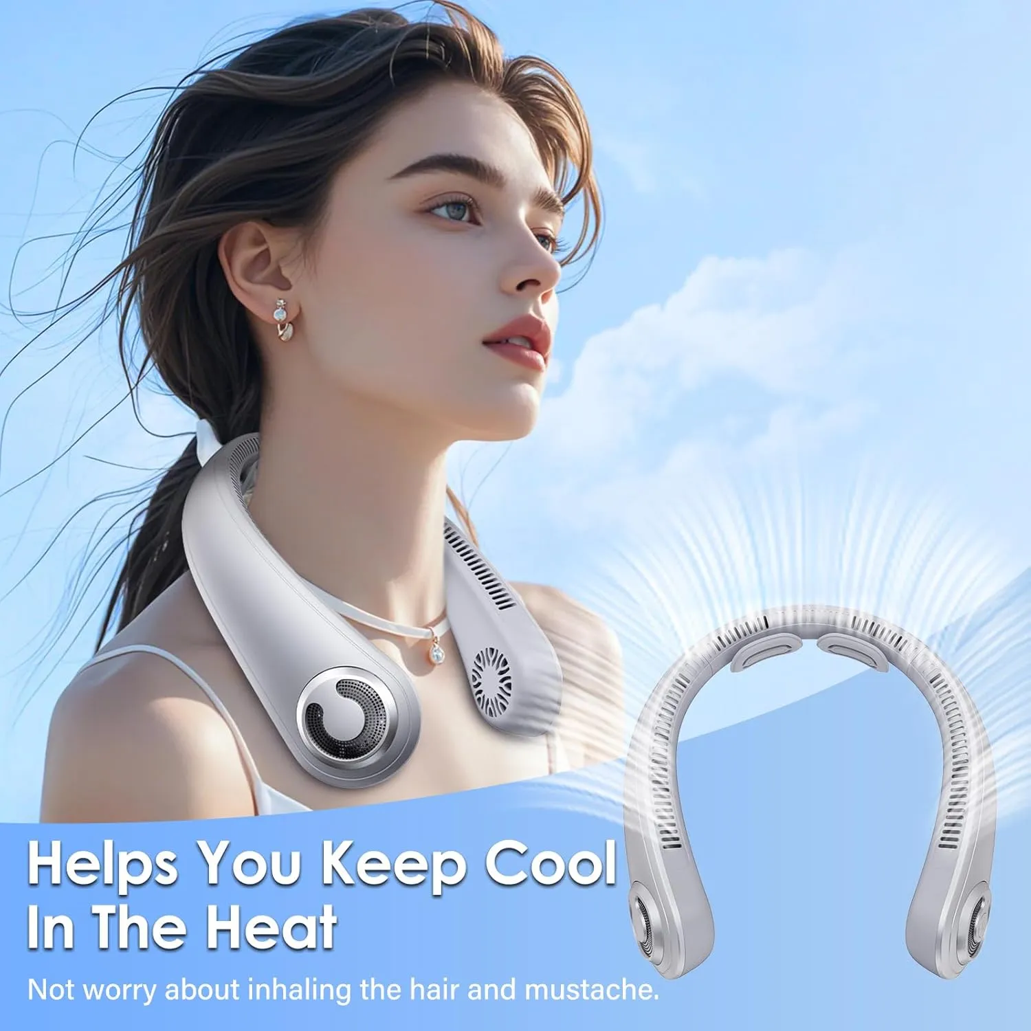 Neck Fan - Portable Rechargeable Personal Neck Cooling Fan With 5 Speeds, Neck Support, USB Bladeless Lightweight Wearable Fan for Hot Flashes, Disneyland, Travel, Summer Gift for Women Men