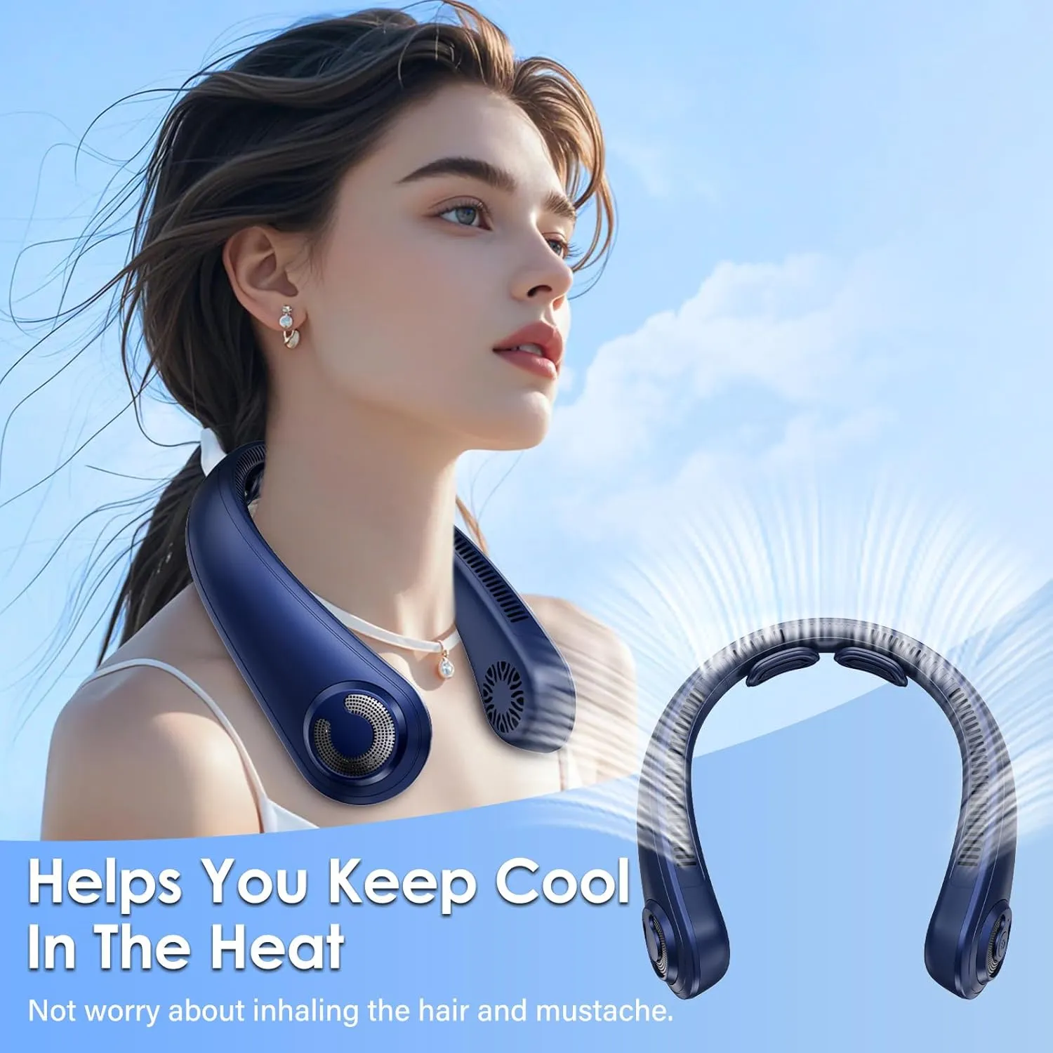 Neck Fan - Portable Rechargeable Personal Neck Cooling Fan With 5 Speeds, Neck Support, USB Bladeless Lightweight Wearable Fan for Hot Flashes, Disneyland, Travel, Summer Gift for Women Men