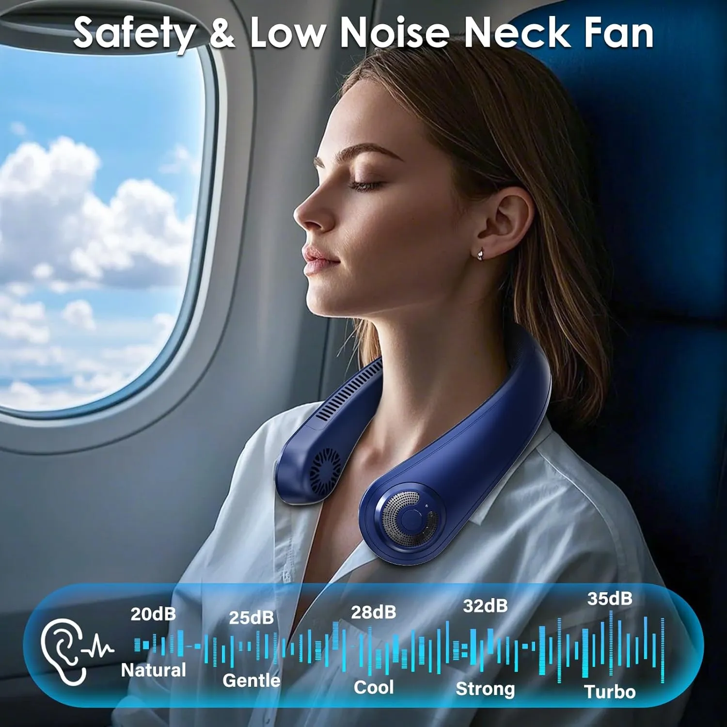 Neck Fan - Portable Rechargeable Personal Neck Cooling Fan With 5 Speeds, Neck Support, USB Bladeless Lightweight Wearable Fan for Hot Flashes, Disneyland, Travel, Summer Gift for Women Men