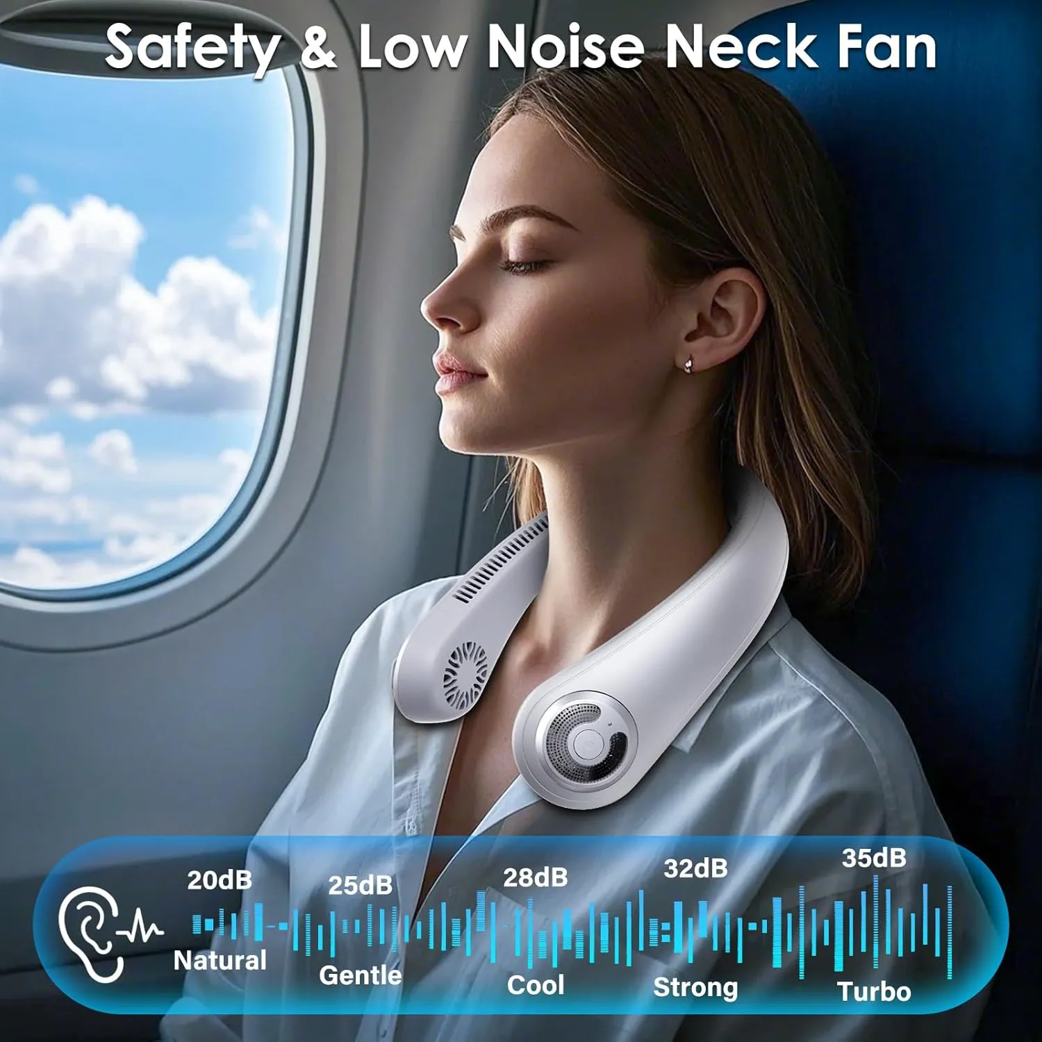 Neck Fan - Portable Rechargeable Personal Neck Cooling Fan With 5 Speeds, Neck Support, USB Bladeless Lightweight Wearable Fan for Hot Flashes, Disneyland, Travel, Summer Gift for Women Men