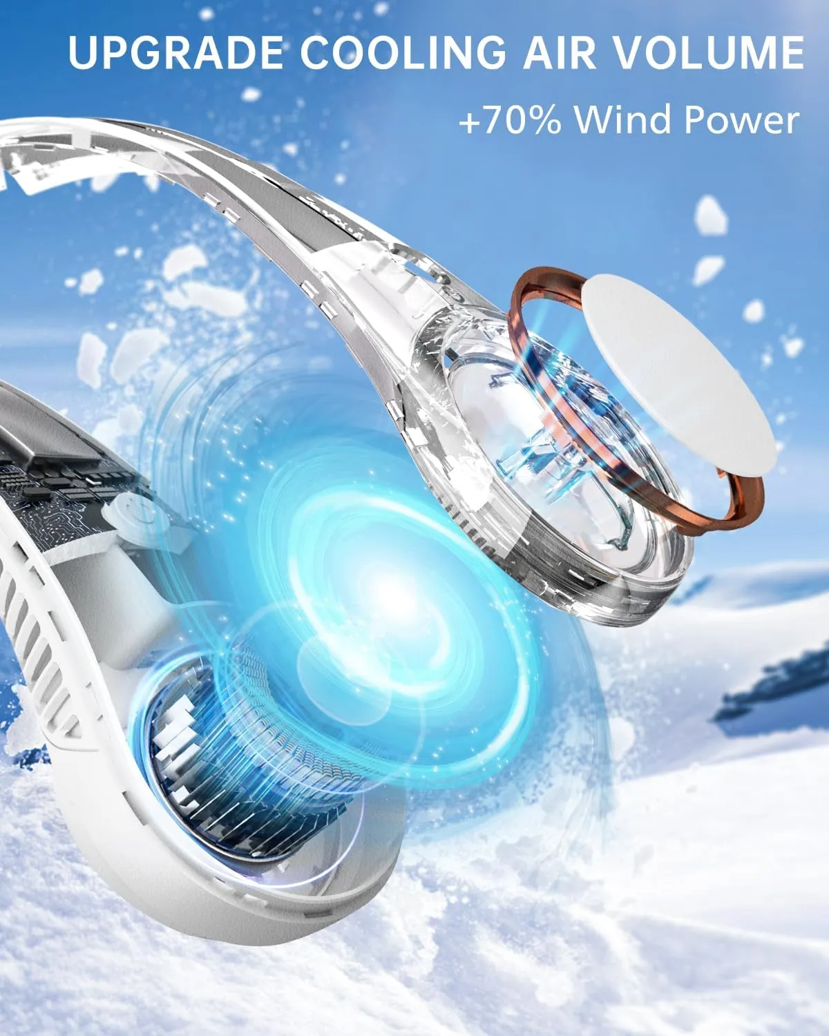 Neck Fan Rechargeable, 4000mAh Portable Fans for Women Men, 360 Cooling Airflow, Bladeless, 3 Speeds, Stylish Personal Cooler for Travel, Gym, Office, White