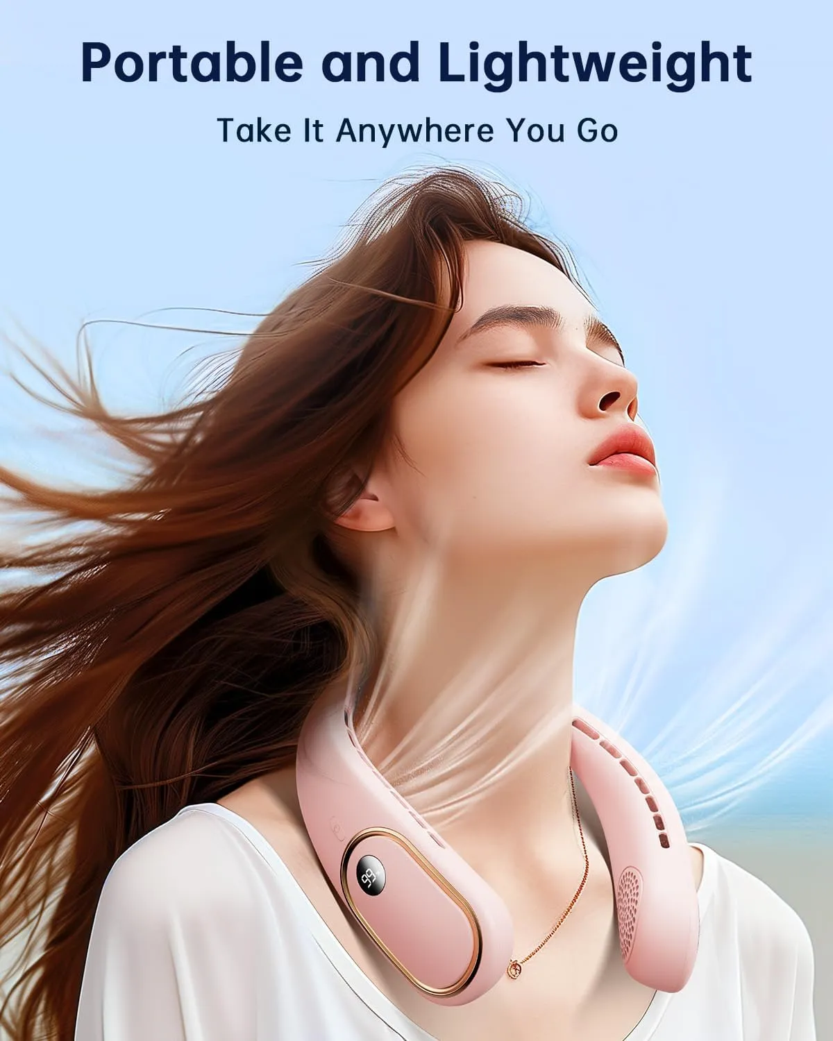 Neck Fan Rechargeable - 5000mAh Portable Neck Fan with Digital Display, 4 Speeds 75% Stronger Cooling, Hands-Free Personal Fan for Women/Men/Kids, Type-C Fast Charge, Gift-Ready Packaging