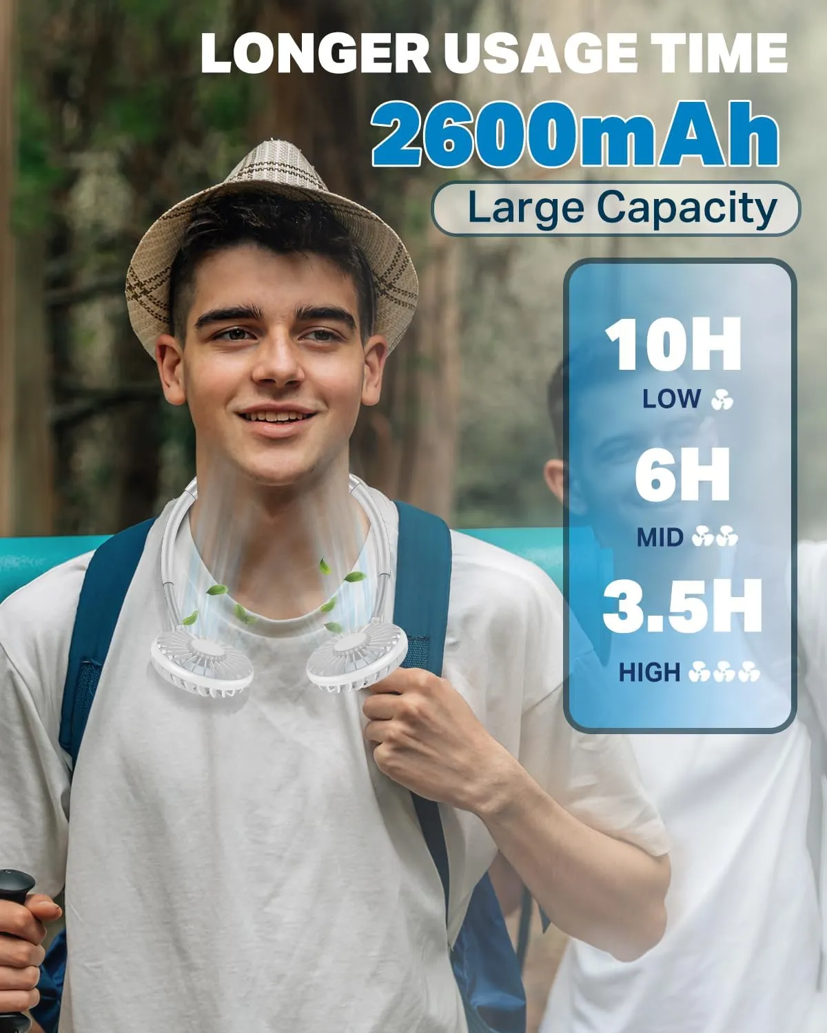 Neck Fan, Rechargeable Battery Operated Portable Fan 2600mAh, Hands Free Personal Fan Hang Around Neck Fans