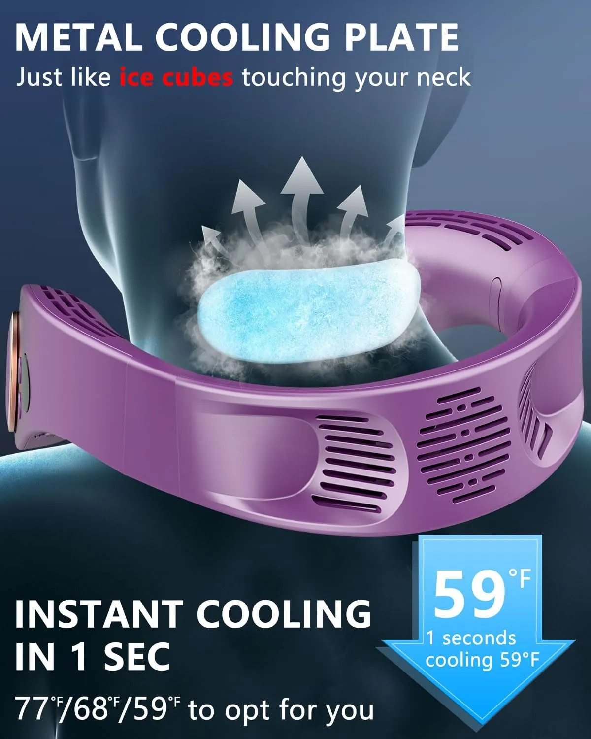 Neck Fan Rechargeable,Personal Fan Around Neck Air Conditioner with Cooling Plate,Powerful Soundless Hands Free AC Cooler,Small Cold Face Necklace Devices for Father's Day Birthday Gifts Purple