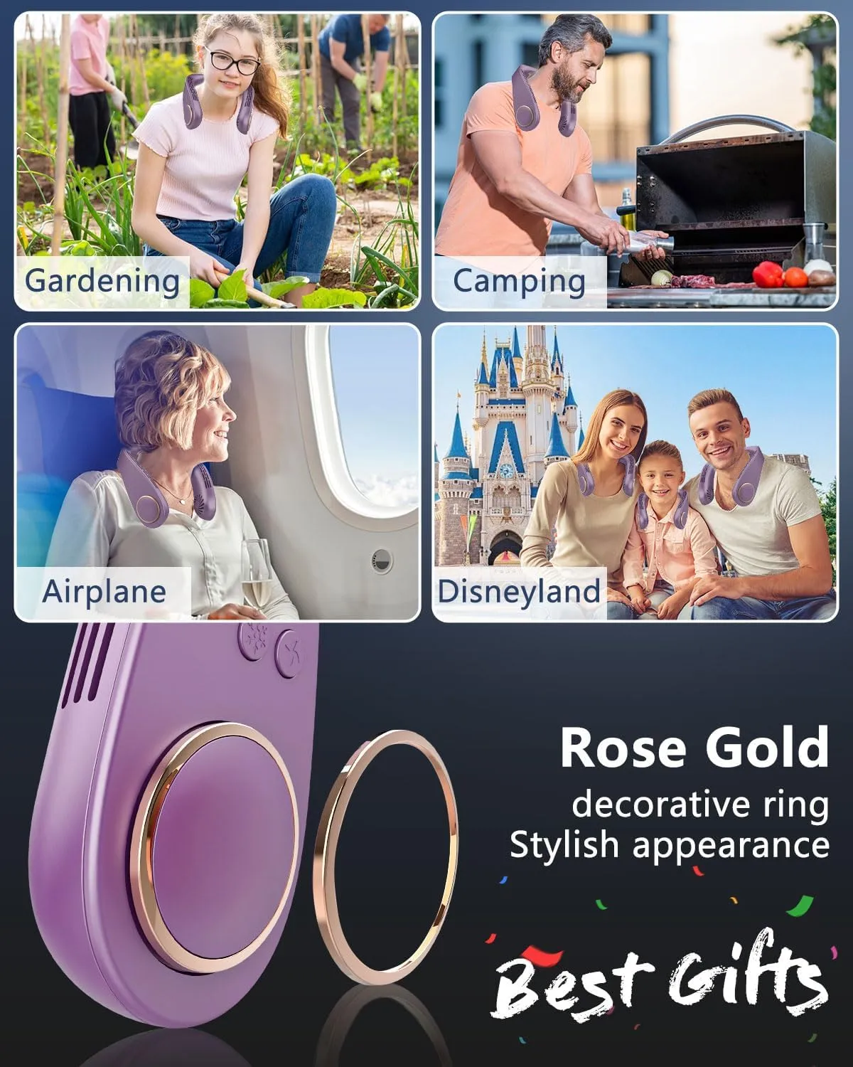 Neck Fan Rechargeable,Personal Fan Around Neck Air Conditioner with Cooling Plate,Powerful Soundless Hands Free AC Cooler,Small Cold Face Necklace Devices for Father's Day Birthday Gifts Purple