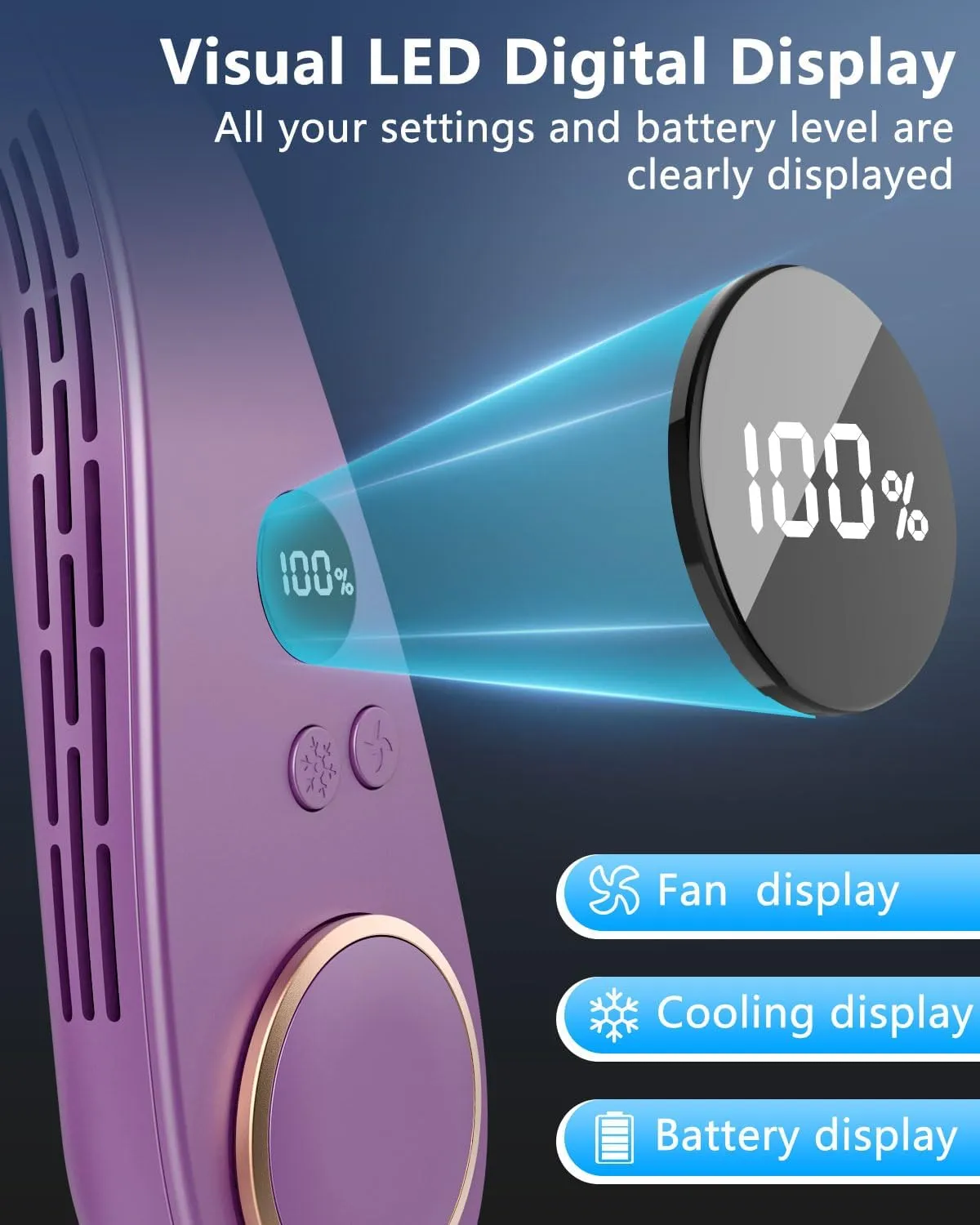 Neck Fan Rechargeable,Personal Fan Around Neck Air Conditioner with Cooling Plate,Powerful Soundless Hands Free AC Cooler,Small Cold Face Necklace Devices for Father's Day Birthday Gifts Purple