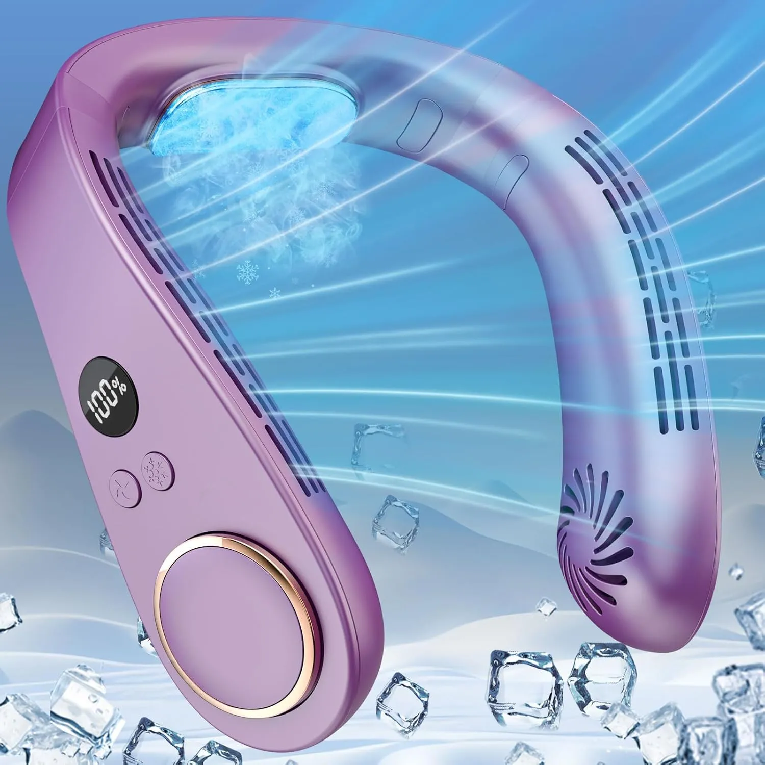 Neck Fan Rechargeable,Personal Fan Around Neck Air Conditioner with Cooling Plate,Powerful Soundless Hands Free AC Cooler,Small Cold Face Necklace Devices for Father's Day Birthday Gifts Purple Neck fan for hands-free comfort