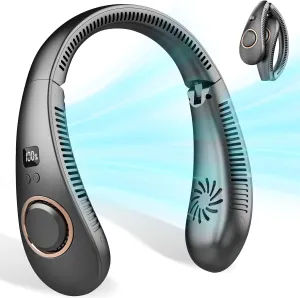 Neck Fan Rechargeable,Portable Neck Fan that Blow Cold Air Battery Operated,Folding Personal Fans Neck Hands Free,Bladeless Cooling Neck Fans Electric Wearable Necklace Fan for Travel Airplane Black Small bladeless fan for quiet cooling