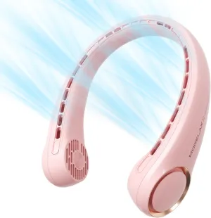 Neck Fan, USB Rechargeable Personal Fan, 3 Speeds Adjustable, Large air outlet Powerful Strong Wind, Adjustable, 360 Cooling, Super Quiet, No Blade Design, No Hair Twisting, Small (Pink) Neck fan for hands-free comfort