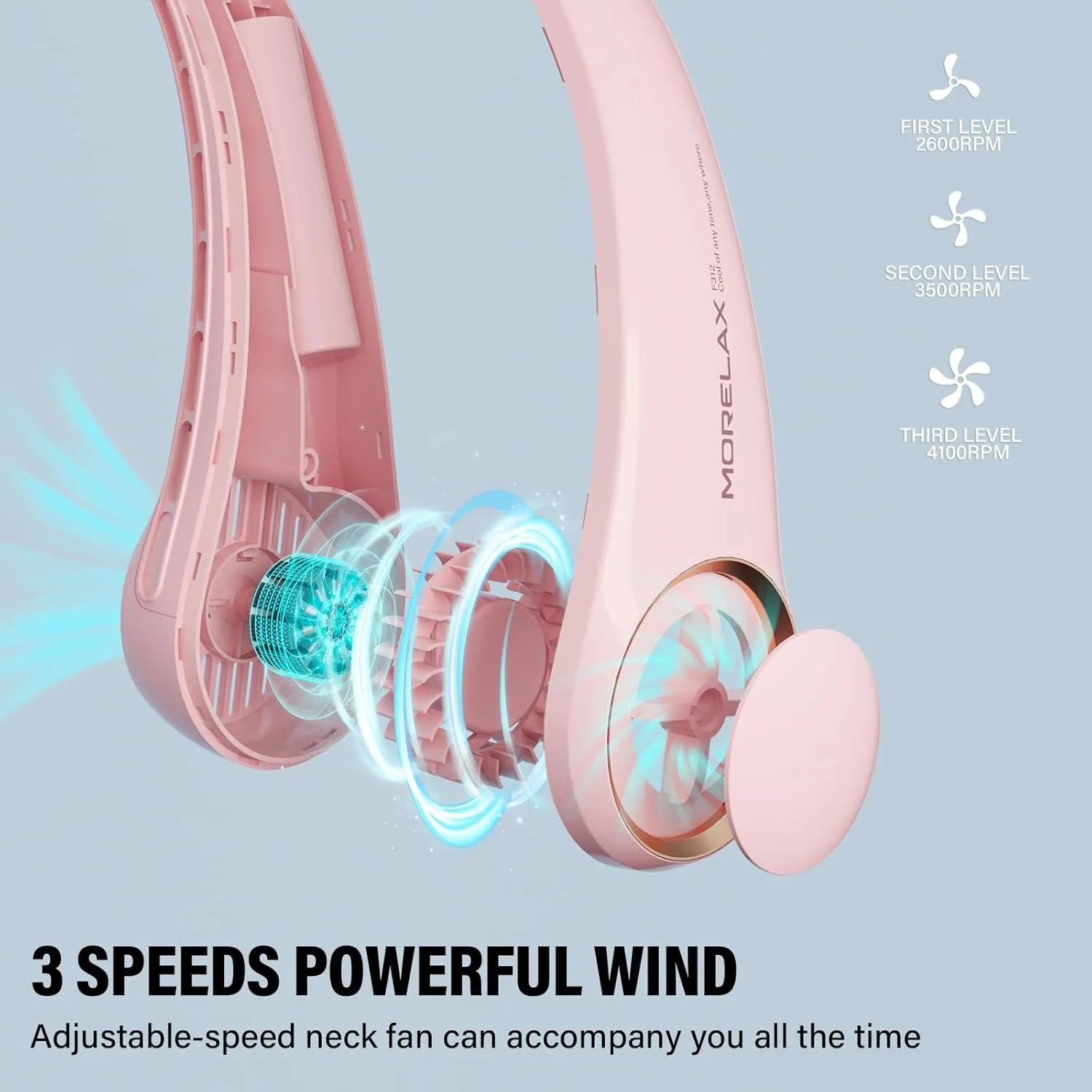 Neck Fan, USB Rechargeable Personal Fan, 3 Speeds Adjustable, Large air outlet Powerful Strong Wind, Adjustable, 360 Cooling, Super Quiet, No Blade Design, No Hair Twisting, Small (Pink)