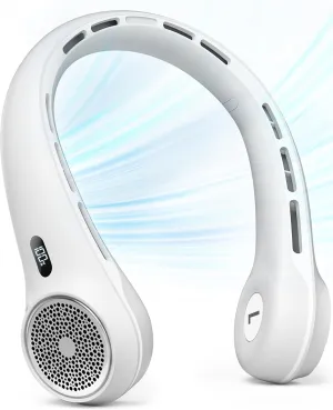 Neck Fan with 4000mAh Rechargeable Battery & LED Display, Portable Personal Cooler for Women/Men, 3-Speed Bladeless 360 Cooling Fans, Stylish Gift for Gym/Travel/Office, White Neck fan for hands-free comfort