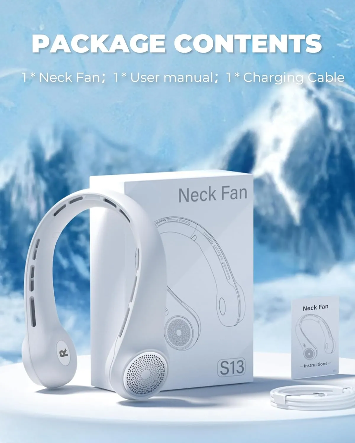 Neck Fan with 4000mAh Rechargeable Battery & LED Display, Portable Personal Cooler for Women/Men, 3-Speed Bladeless 360 Cooling Fans, Stylish Gift for Gym/Travel/Office, White