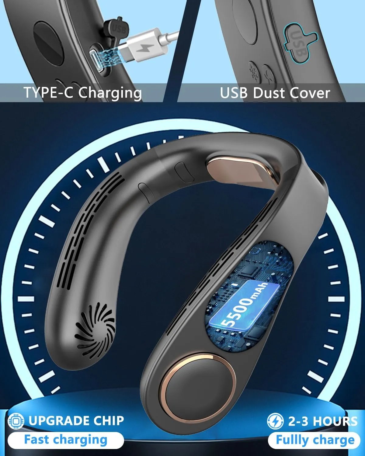 Neck Fan with Cooling Plate-5500mAh Portable Neck Fans that Blow Cold Air, Personal Small Bladeless Neck Air Conditioner Ac Fan, Best USB Rechargeable Battery Operated Neck Cooler for Women
