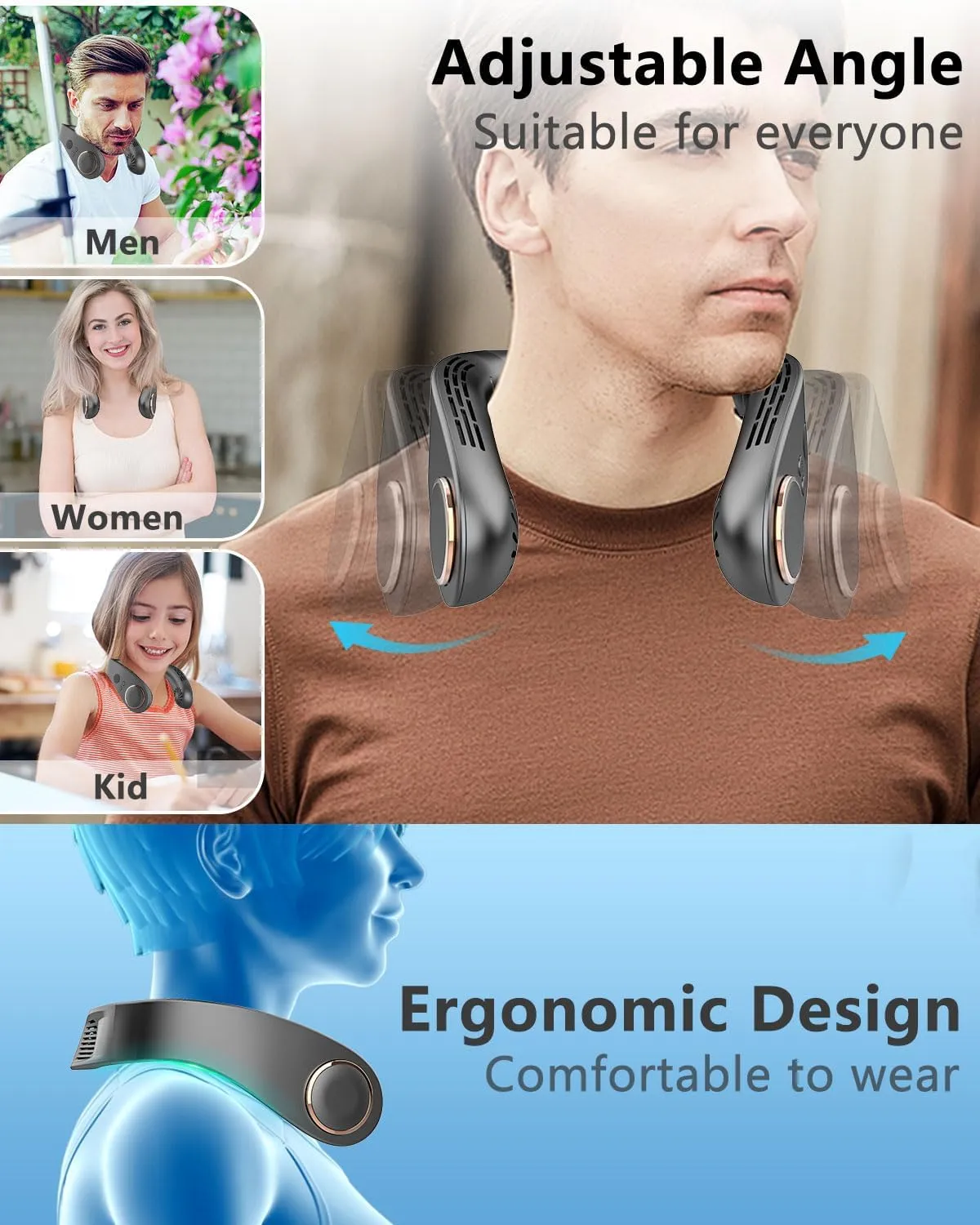 Neck Fan with Cooling Plate-5500mAh Portable Neck Fans that Blow Cold Air, Personal Small Bladeless Neck Air Conditioner Ac Fan, Best USB Rechargeable Battery Operated Neck Cooler for Women