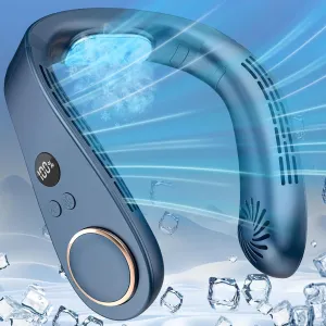 Neck Fan with Cooling Plate,5500mAh Neck Fans that Blow Cold Air Rechargeable Battery Operated,USB-C Bladeless Air Conditioner Cooling Plate AC Cooler,Quiet Head Wearable Hangs Around Neck Device Blue Neck fan for hands-free comfort
