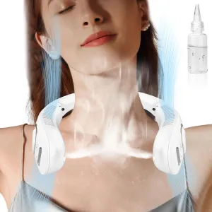 Neck Fan with Mist Spray, Portable Neck Fans that Blow Cold Air,Folding Bladeless Personal Fan Mister,Quiet Headphones USB-C Rechargeable Battery Operated Cooling Mising Fan for Women Men Kids White Neck fan for hands-free comfort