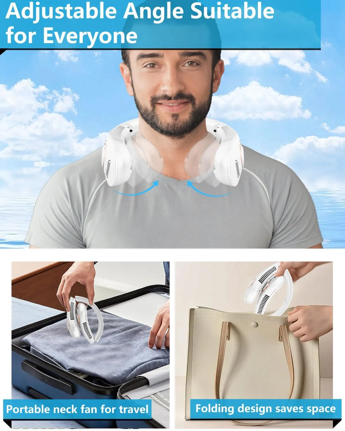 Neck Fan with Mist Spray, Portable Neck Fans that Blow Cold Air,Folding Bladeless Personal Fan Mister,Quiet Headphones USB-C Rechargeable Battery Operated Cooling Mising Fan for Women Men Kids White