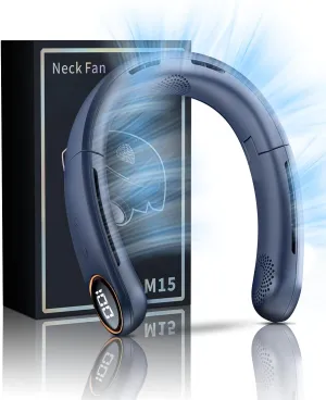 Neck Fan,5200mAh Portable Fan,Adjustable Personal Fan Can Be Fixed on Neck,3 Turbos,Strong Wind,360 Cooling, Super Quiet, Bladeless Design, Display Electricity in Real Time, Standard, Blue Small bladeless fan for quiet cooling