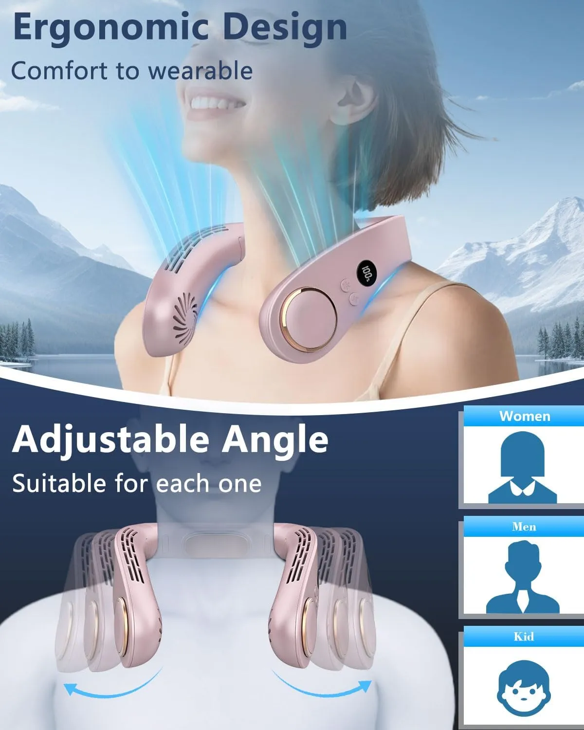 Neck Fans for Women Rechargeable,Portable Air Conditioners Neck Coolers for Hot Weather,Personal Conditioned Neckband AC Unit,Leafless Hanging Hand-free Mobile Body Fans for Mom Dad Kid Birthday