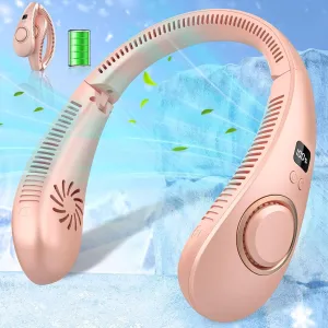 Neck Fans that Blow Cold Air,Foldable Neck Fan Rechargeable,Portable Fan Rechargeable Wireless Mini Headphone Personal Haning Fan,Bladeless Neck Fan for Mothers Day Fathers Day Birthday Gifts Pink Neck fan for hands-free comfort