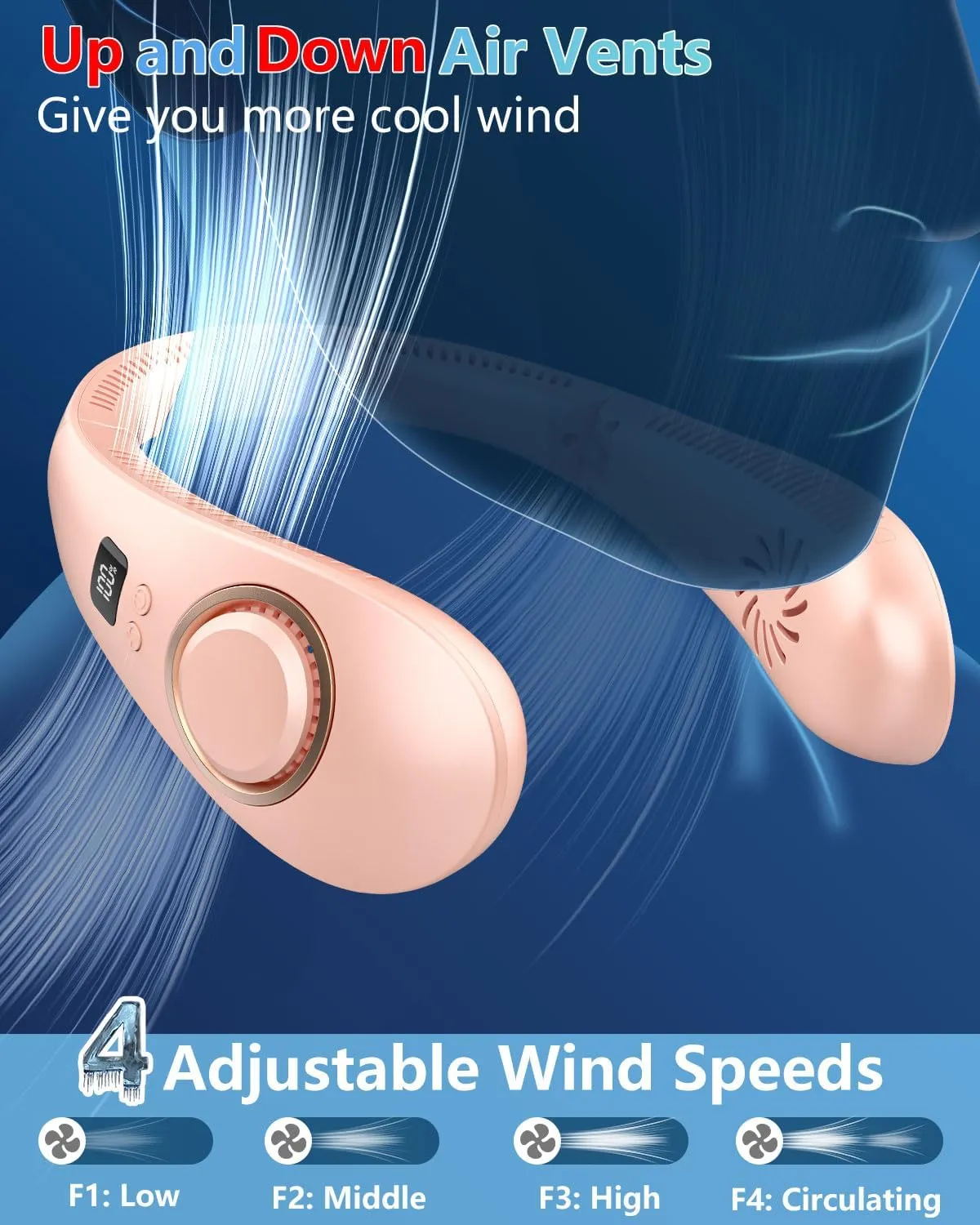 Neck Fans that Blow Cold Air,Foldable Neck Fan Rechargeable,Portable Fan Rechargeable Wireless Mini Headphone Personal Haning Fan,Bladeless Neck Fan for Mothers Day Fathers Day Birthday Gifts Pink