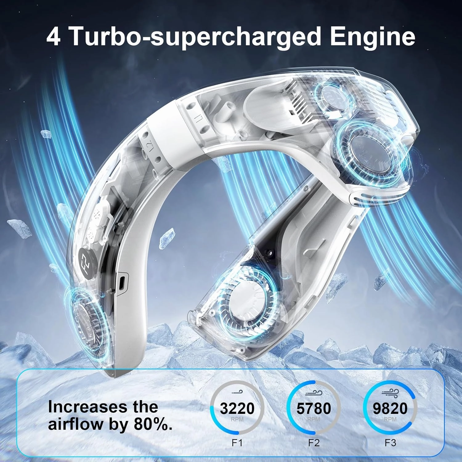 Neck Air Conditioner Fans That Blow Cold Air, 8000 mAh Battery Operated Wearable Cooling Device Fan, Bladeless, Rechargeable Fan, 3 Speed Settings & 3 Wind Modes