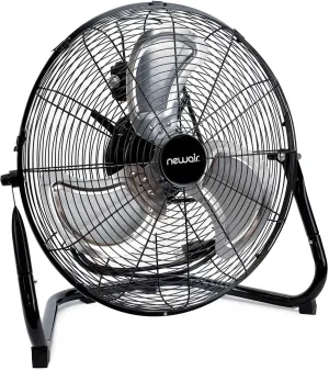 Newair 18" High Velocity Industrial Floor Fan, Heavy Duty Metal Fan, Adjustable Tilt and 3 Speeds up to 4012 CFM, Rotatory Switch | Garage Fan for Indoor, Warehouse, Workshop, Gym or Home Rear-mounted fan for childrens safety