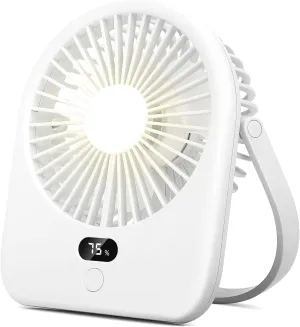 Nezylaf Portable Desk Fan with LED Light, Rechargeable 2000mAh Battery Operated Personal Fan, 180 Tilt Adjustable Small Silent Table Travel Fan, 5 Speeds Desktop Fan for Bedroom, Outdoor USB desktop fan for workspace