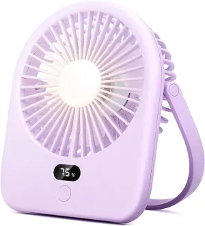 Nezylaf Portable Desk Fan with LED Light, Rechargeable 2000mAh Battery Operated Personal Fan, 180 Tilt Adjustable Small Silent Table Travel Fan, 5 Speeds Desktop Fan for Bedroom, Outdoor USB desktop fan for workspace