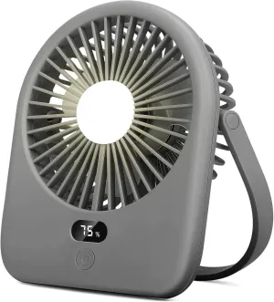 Nezylaf Portable Desk Fan with LED Light, Rechargeable 2000mAh Battery Operated Personal Fan, 180 Tilt Adjustable Small Silent Table Travel Fan, 5 Speeds Desktop Fan for Bedroom, Outdoor USB desktop fan for workspace