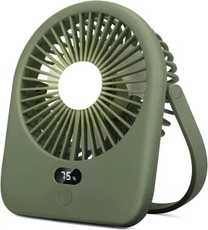 Nezylaf Portable Desk Fan with LED Light, Rechargeable 2000mAh Battery Operated Personal Fan, 180 Tilt Adjustable Small Silent Table Travel Fan, 5 Speeds Desktop Fan for Bedroom, Outdoor USB desktop fan for workspace
