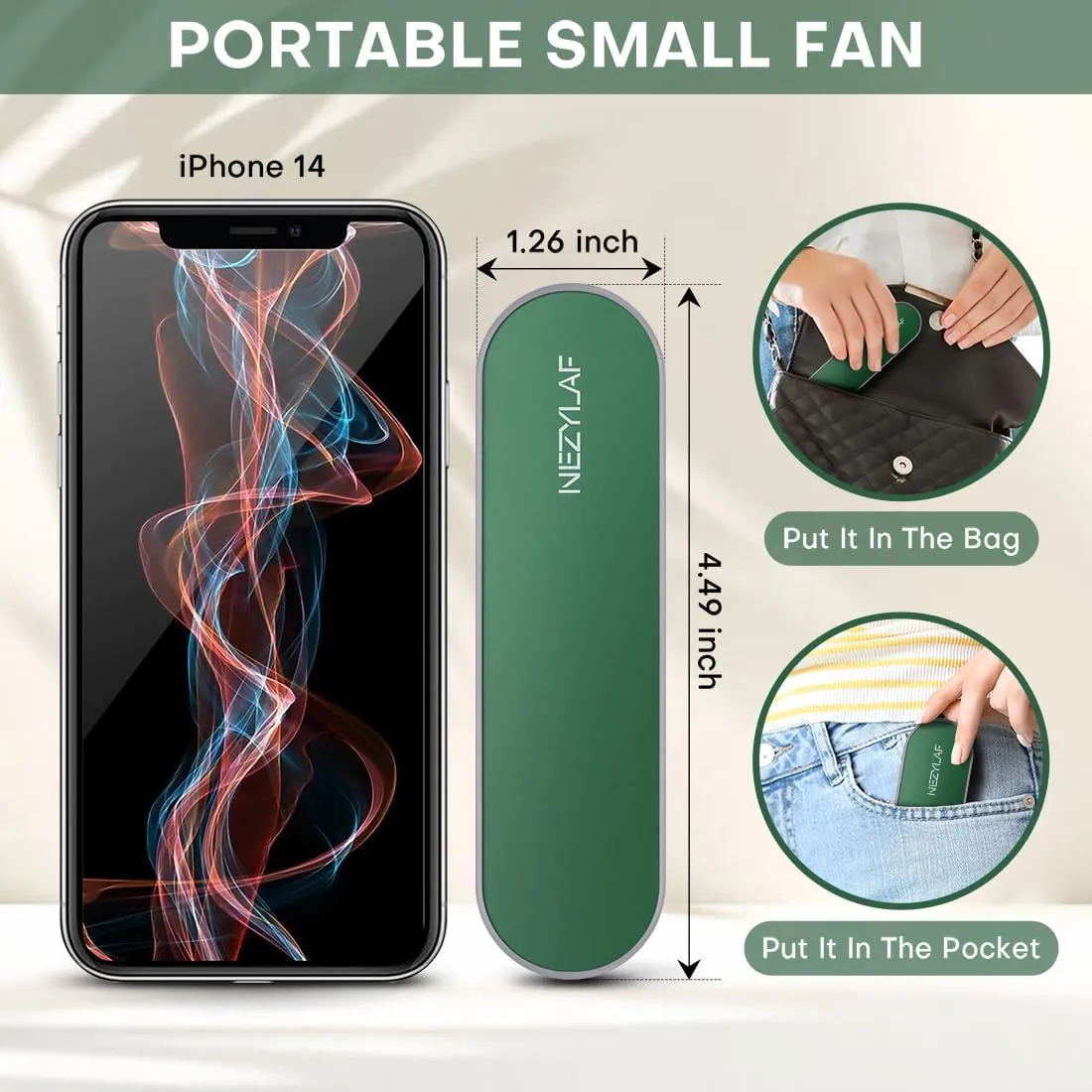 Nezylaf Portable mini handheld Fan, small Rechargeable Personal Fan for 9-15 Hours Runtime, Pocket Design for Travel/Women Essentials/vacation/beach/vacation/airplane/disney