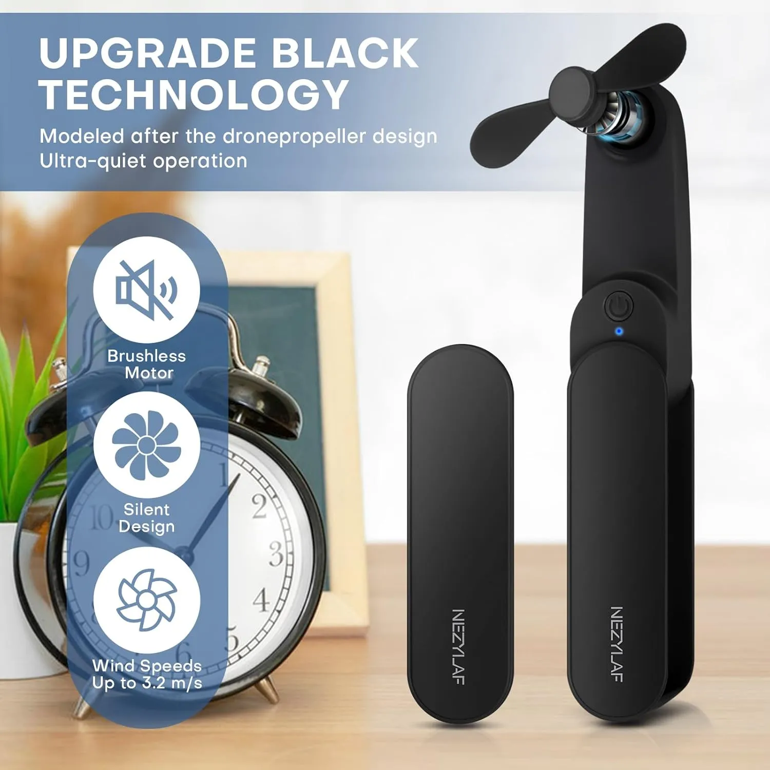 Nezylaf Portable mini handheld Fan, small Rechargeable Personal Fan for 9-15 Hours Runtime, Pocket Design for Travel/Women Essentials/vacation/beach/vacation/airplane/disney