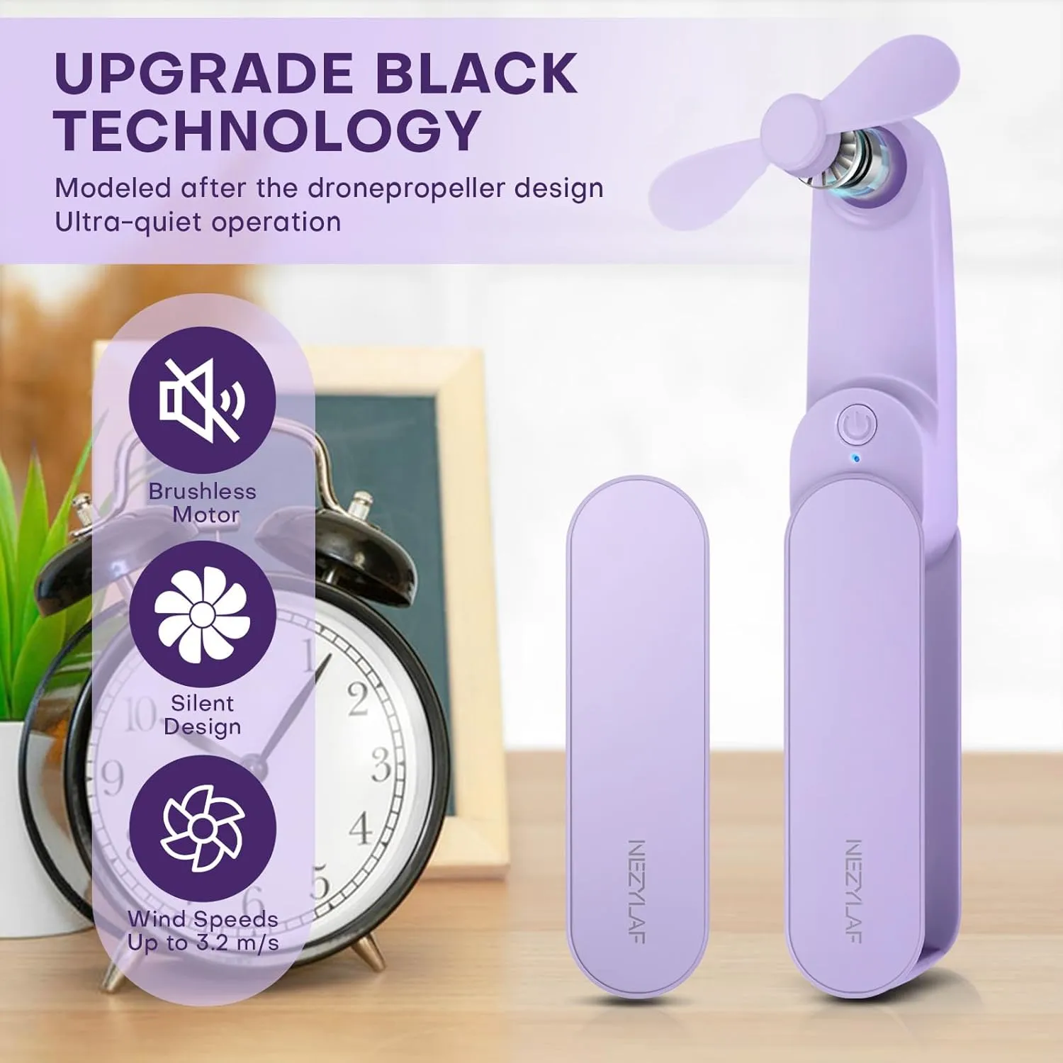 Nezylaf Portable mini handheld Fan, small Rechargeable Personal Fan for 9-15 Hours Runtime, Pocket Design for Travel/Women Essentials/vacation/beach/vacation/airplane/disney