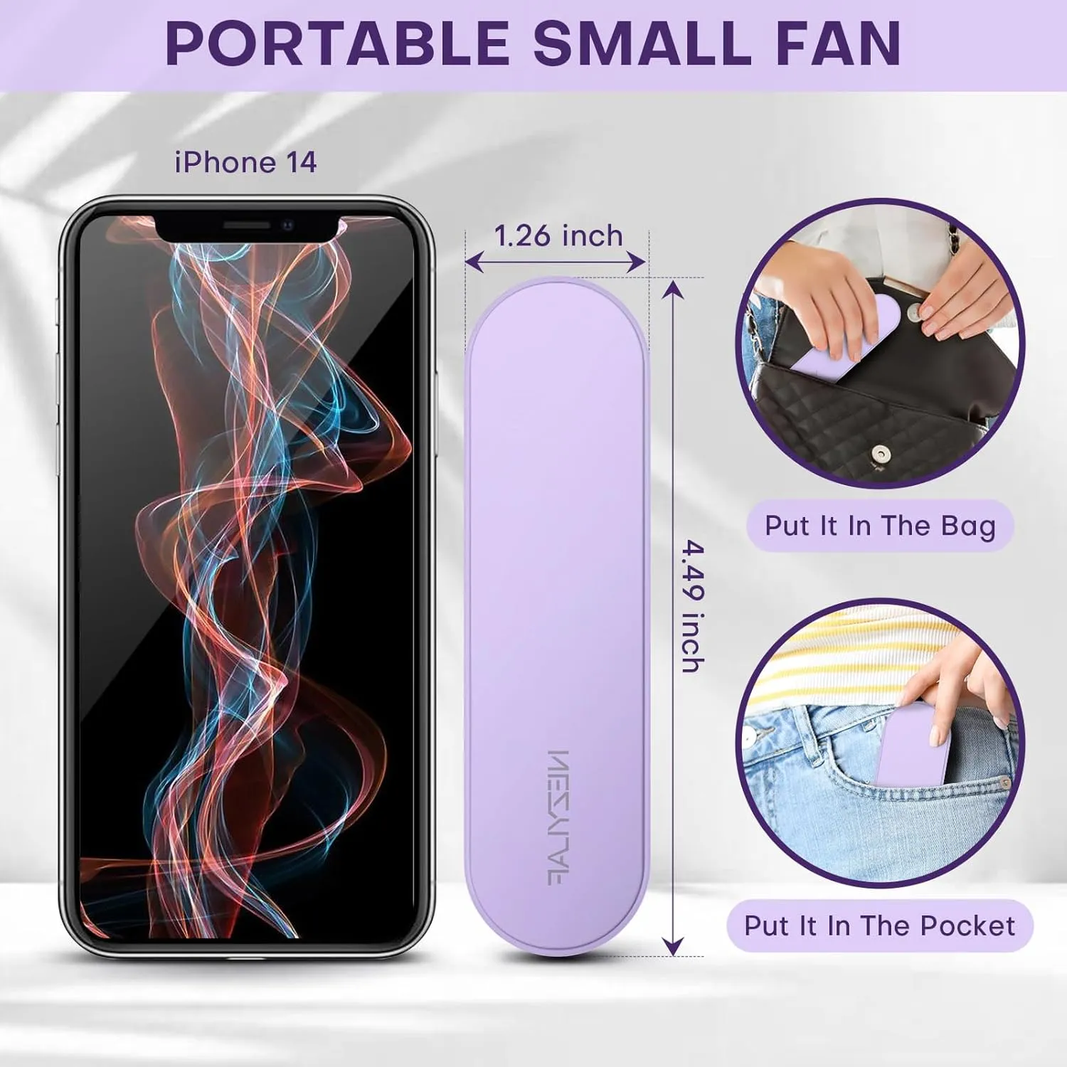Nezylaf Portable mini handheld Fan, small Rechargeable Personal Fan for 9-15 Hours Runtime, Pocket Design for Travel/Women Essentials/vacation/beach/vacation/airplane/disney
