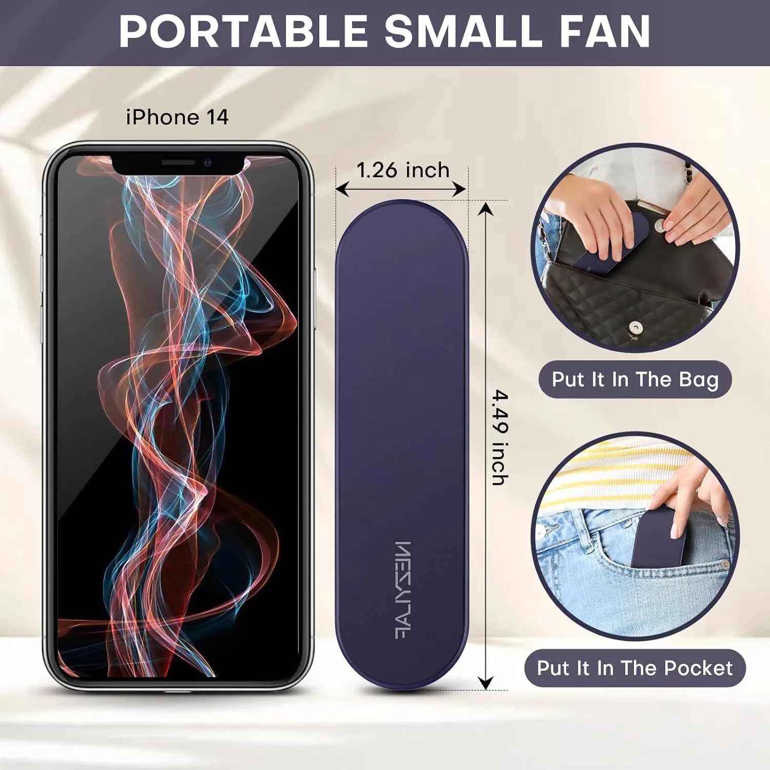 Nezylaf Portable mini handheld Fan, small Rechargeable Personal Fan for 9-15 Hours Runtime, Pocket Design for Travel/Women Essentials/vacation/beach/vacation/airplane/disney