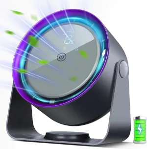 Nezylaf Rechargeable Desk Fan, 5-Speed Quiet Strong Airflow Battery Operated Table Fan with Touchscreen Digital Display. Portable USB Powered Fan for Office, Bedroom, Kitchen, Small Travel Camping Desktop fan with humidification feature