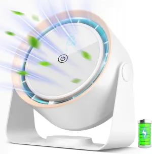 Nezylaf Rechargeable Desk Fan, 5-Speed Quiet Strong Airflow Battery Operated Table Fan with Touchscreen Digital Display. Portable USB Powered Fan for Office, Bedroom, Kitchen, Small Travel Camping Desktop fan with humidification feature