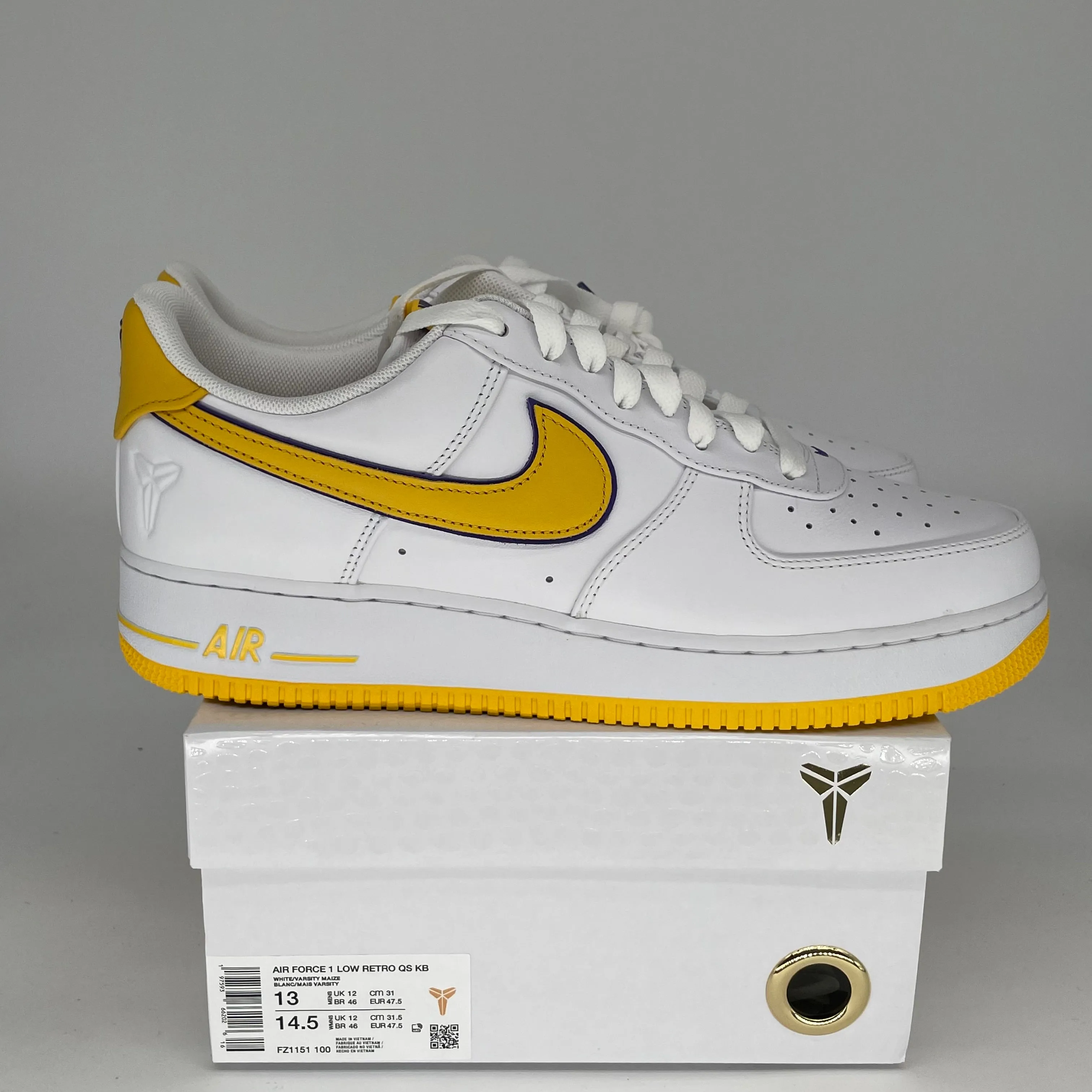 NIKE AIR FORCE 1 LOW KOBE BRYANT LAKERS HOME SIZE 13 FZ1151-100