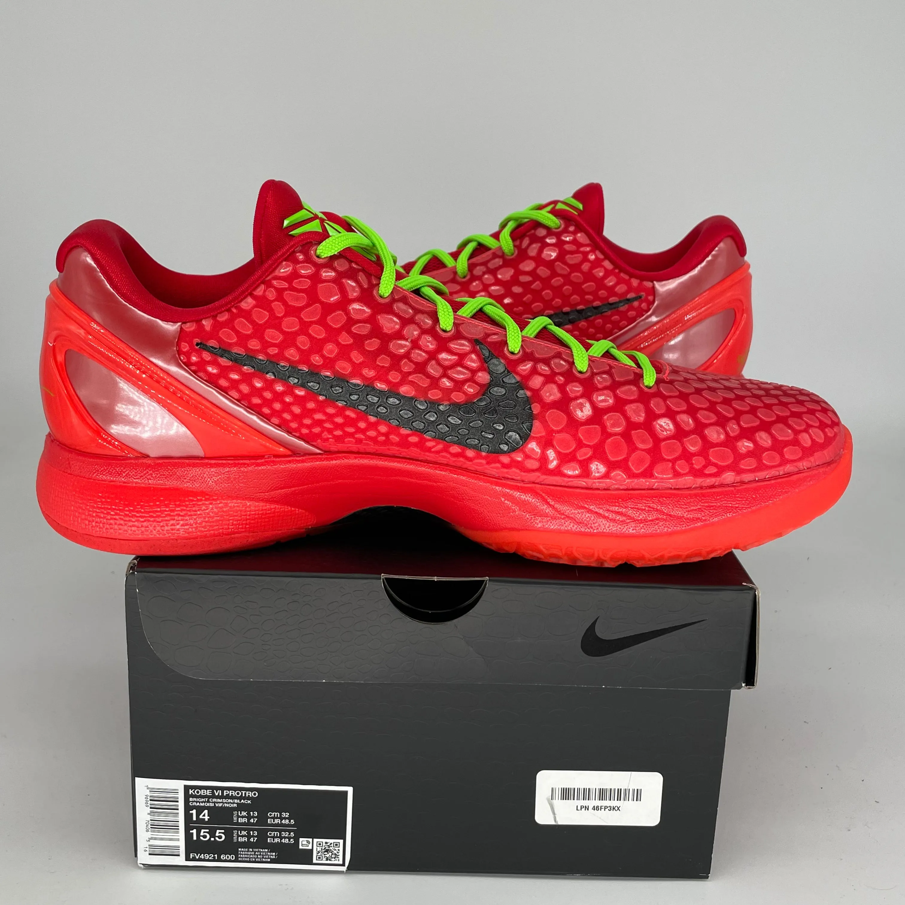 NIKE KOBE 6 REVERSE GRINCH SIZE 14 FV4921-600