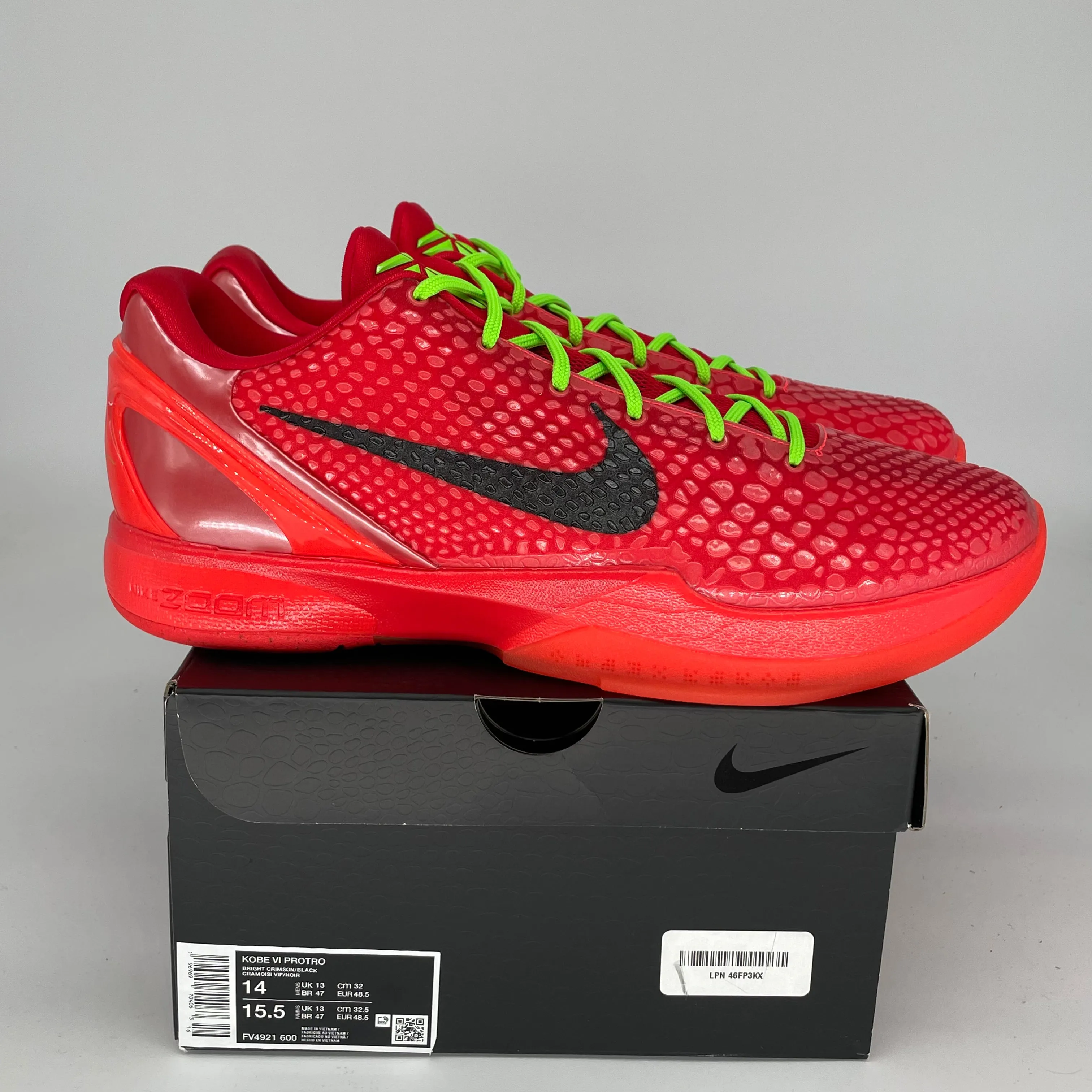 NIKE KOBE 6 REVERSE GRINCH SIZE 14 FV4921-600