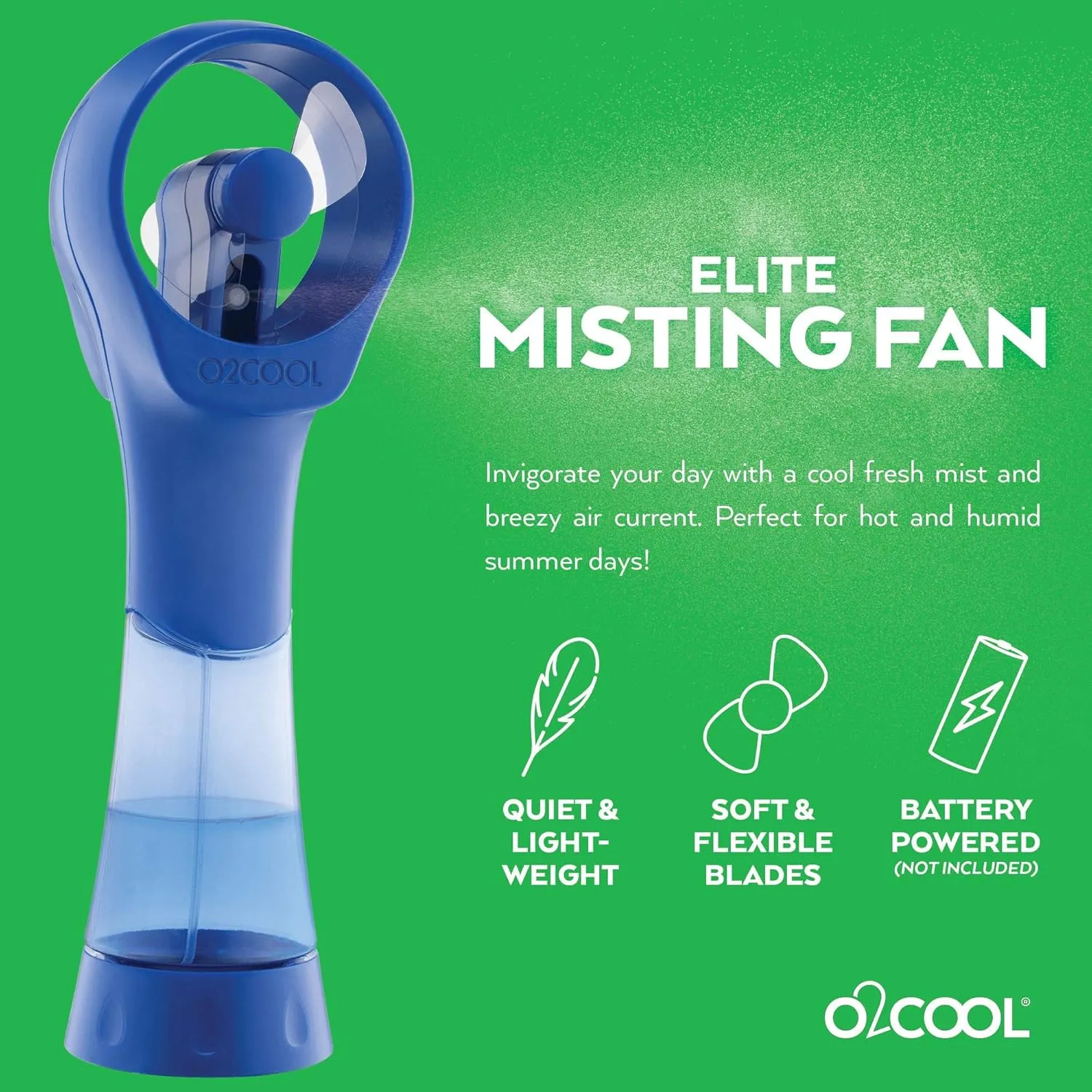O2COOL 2 Pack Elite Battery Powered Handheld Water Misting Fans (Blue)