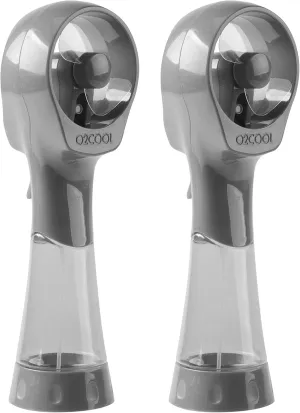 O2COOL 2 Pack Elite Battery Powered Handheld Water Misting Fans (Grey) Battery-powered portable fan