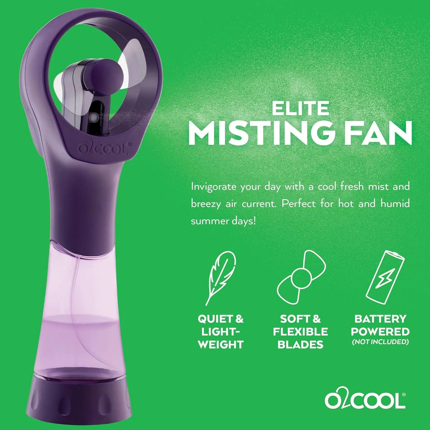 O2COOL 2 Pack Elite Battery Powered Handheld Water Misting Fans (Purple)