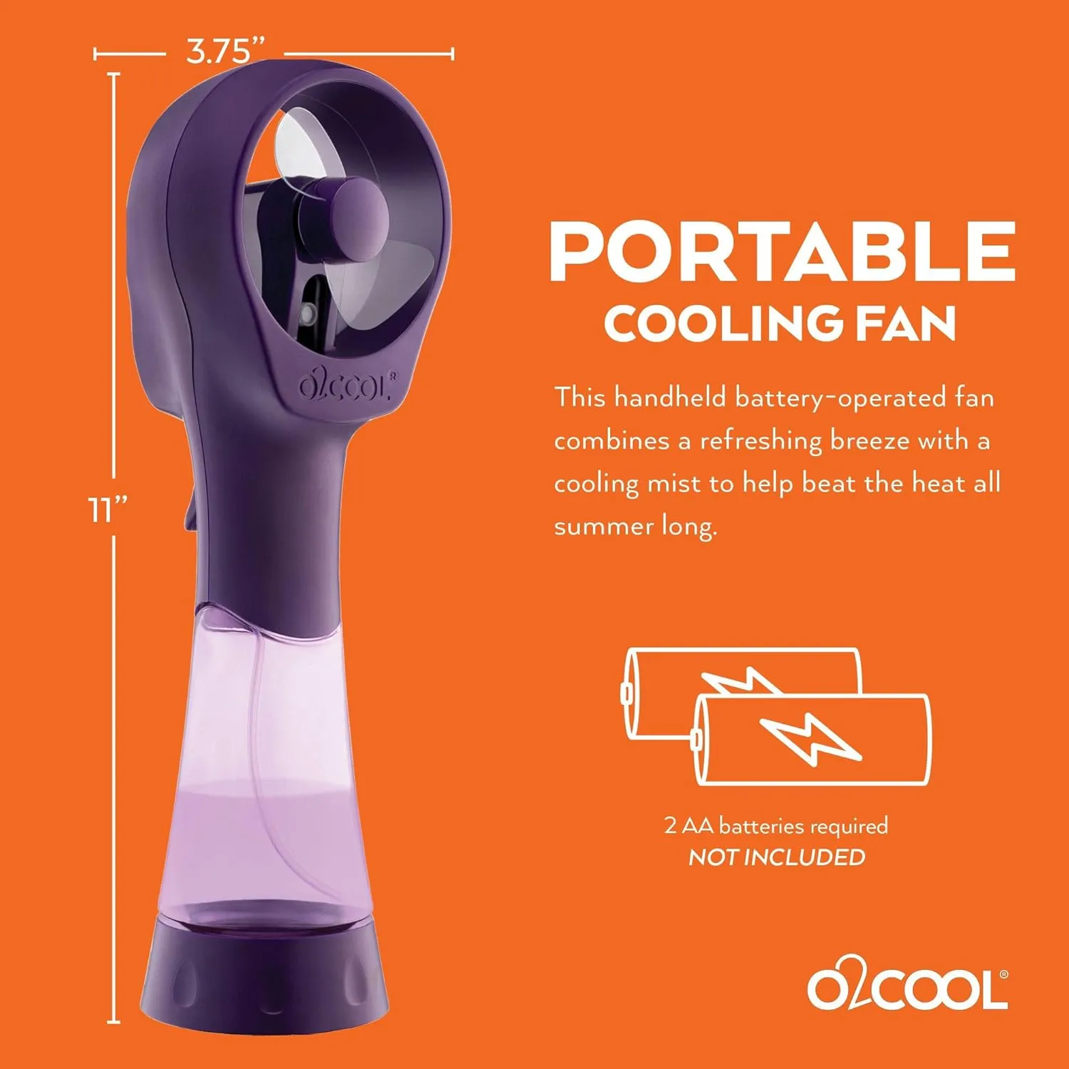O2COOL 2 Pack Elite Battery Powered Handheld Water Misting Fans (Purple)