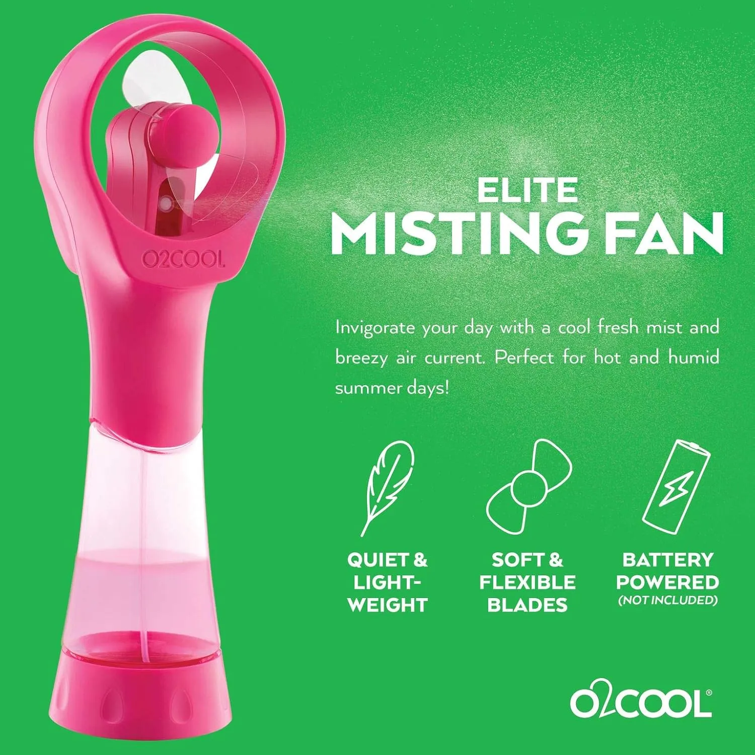 O2COOL 2 Pack Elite Battery Powered Handheld Water Misting Fans (Raspberry)